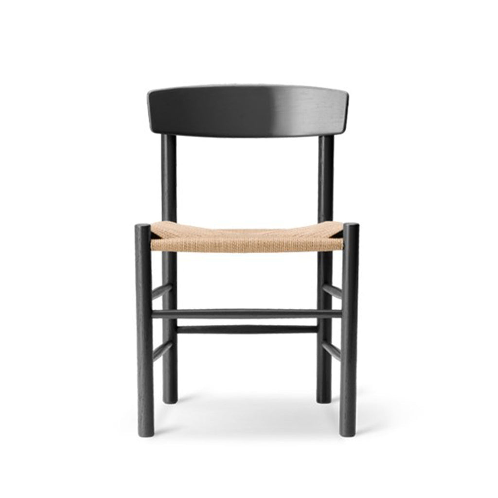 Wooden Dining Chair with Paper Cord Seat Curved Back Rest Black