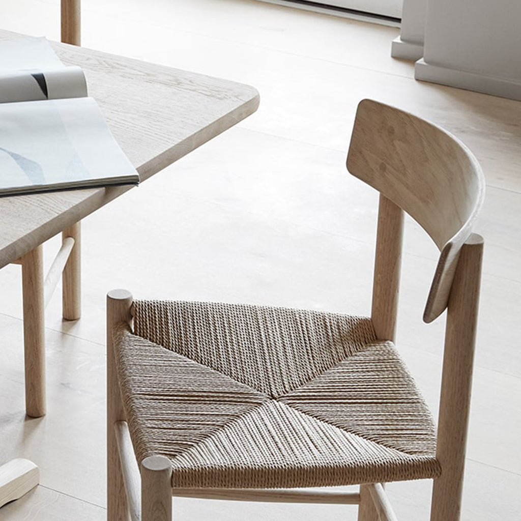 Wooden Dining Chair with Paper Cord Seat Curved Back Rest Reading Chair