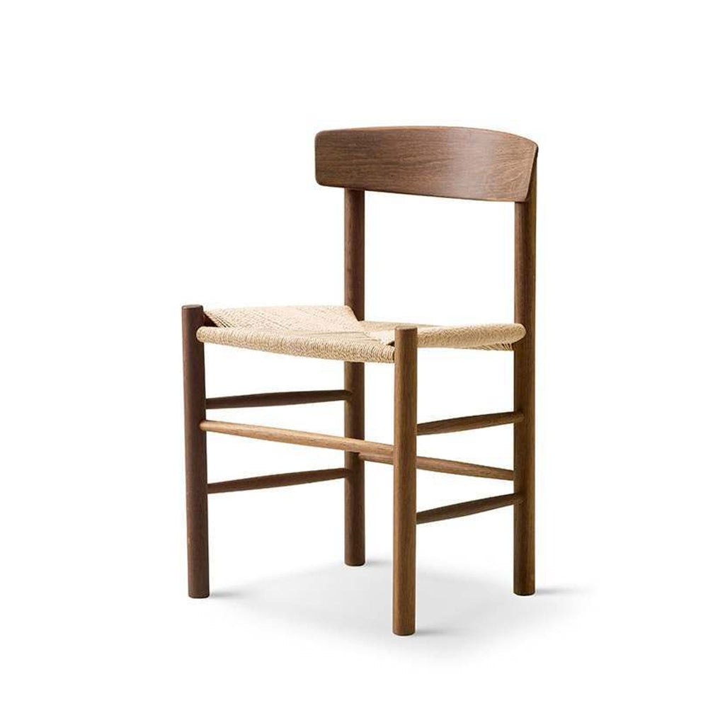 Wooden Dining Chair with Paper Cord Seat Curved Back Rest Walnut