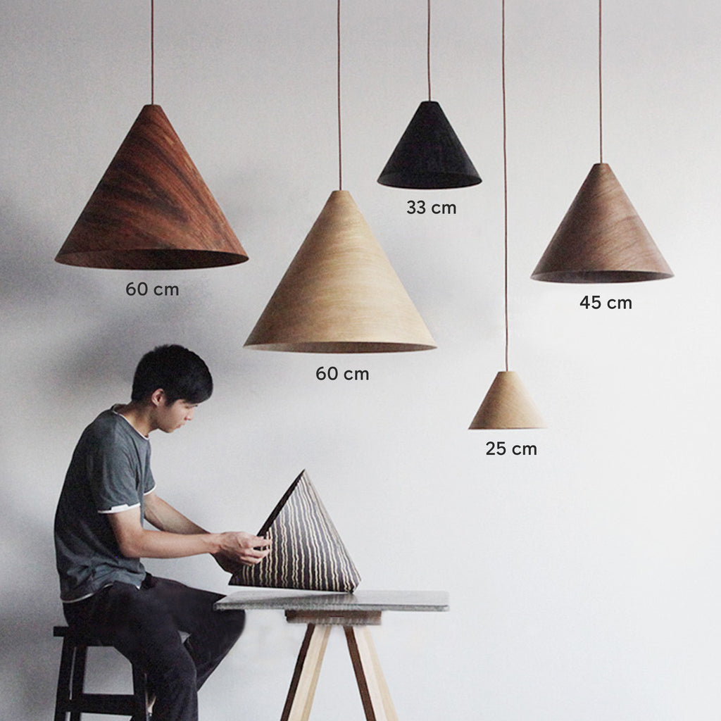 CONE Wooden Dining Pendant Light Natural Oak Black White Walnut