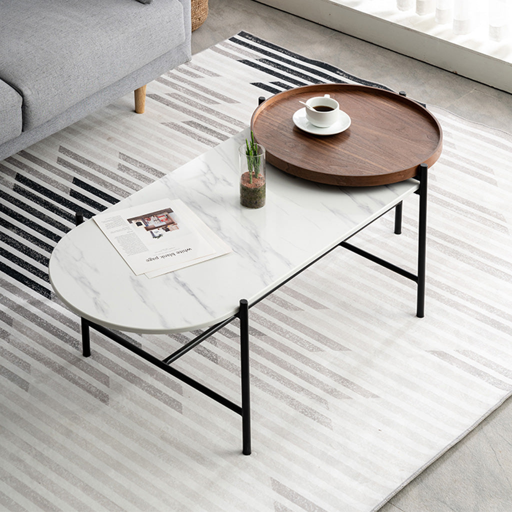 Foster Coffee Table Wood Marble Steel