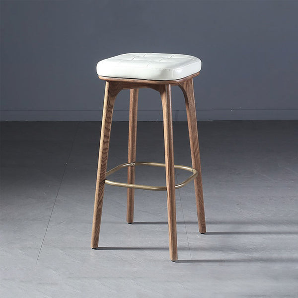 GEORGY LEATHER BAR STOOL OAK WHITE LEATHER FRONT