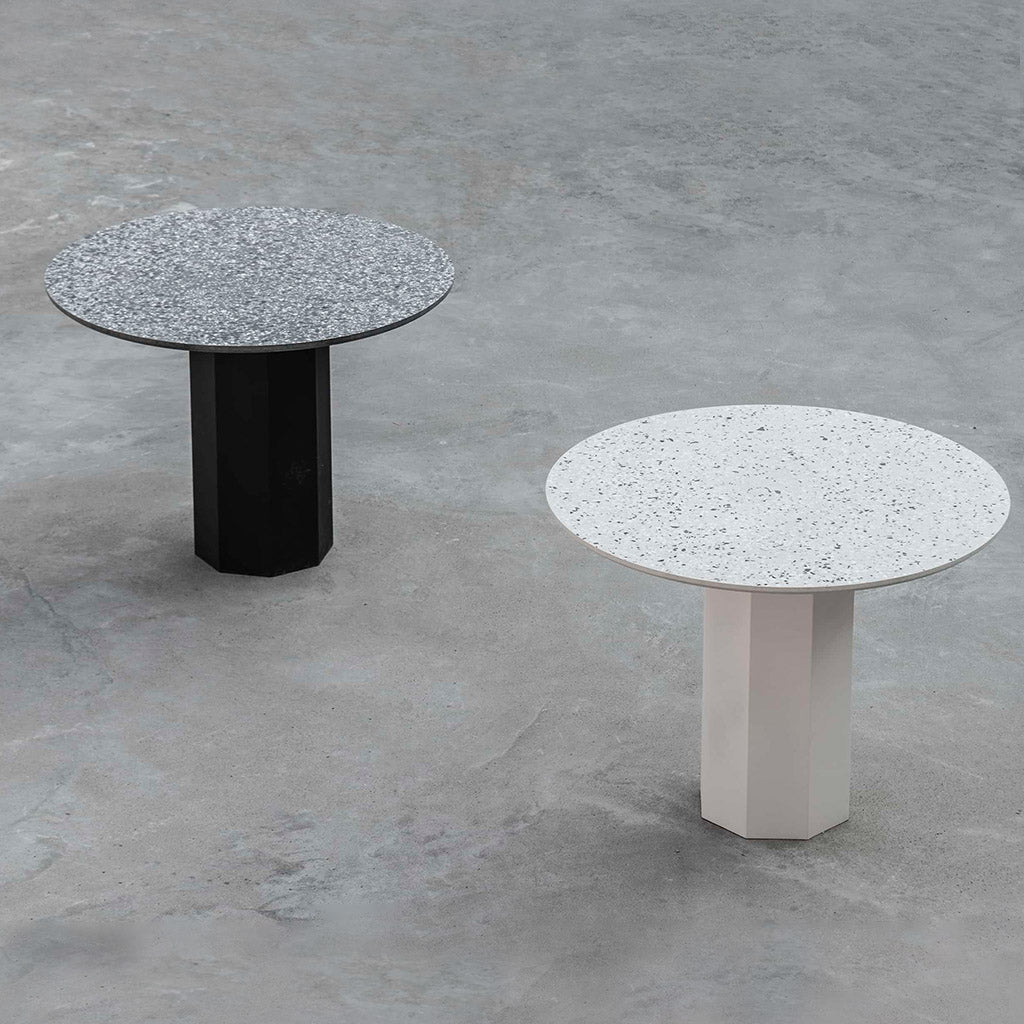 GONG Steel White and Black Terrazzo Round Dining Table