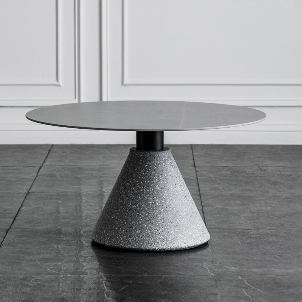 Ø70cm Grey Sintered Stone and Terrazzo Metal Coffee Table