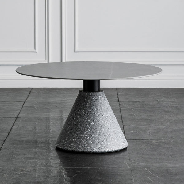 Ø70cm Grey Sintered Stone and Terrazzo Metal Coffee Table