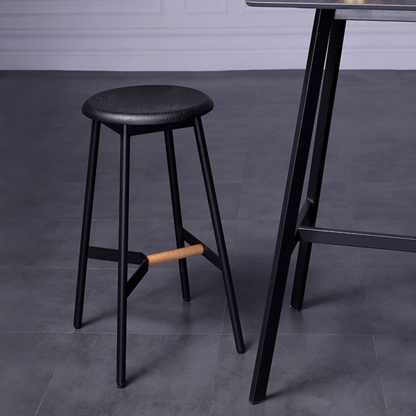 Gaffel Bar Stool Wood Steel Black