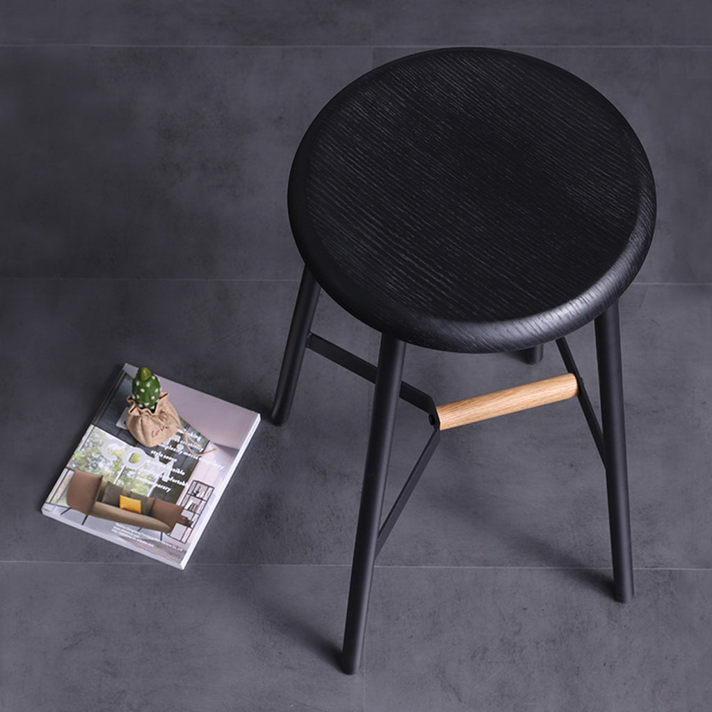 Gaffel Bar Stool Wood Steel Black