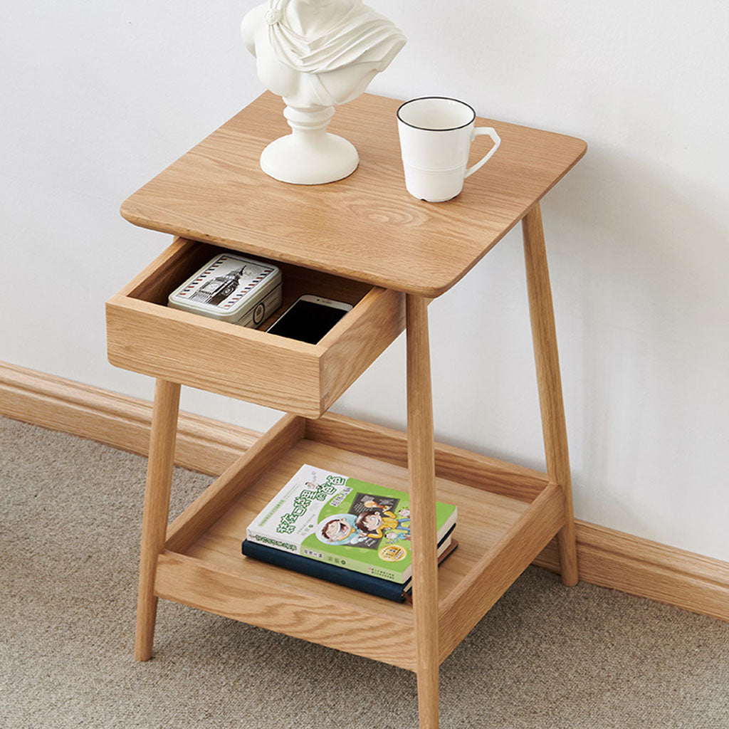 HARLOSH BED SIDE TABLE OAK TOP