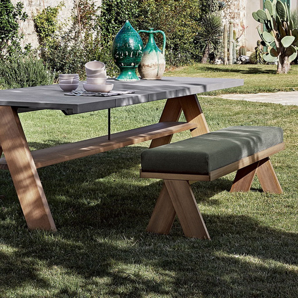 Harper Seating Bench Oak Wood Linen Cushion Outdoor