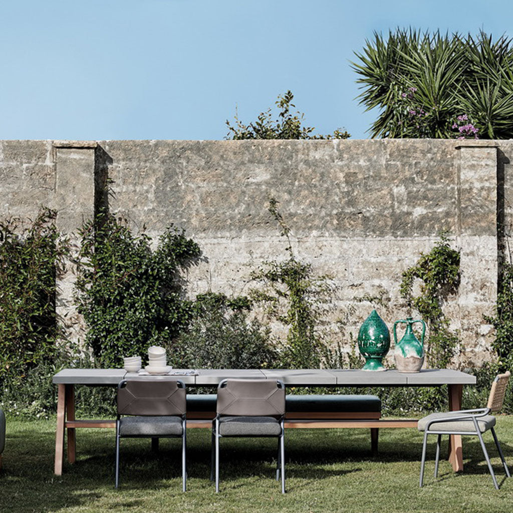 Harper Seating Bench Oak Wood Linen Cushion Outdoor