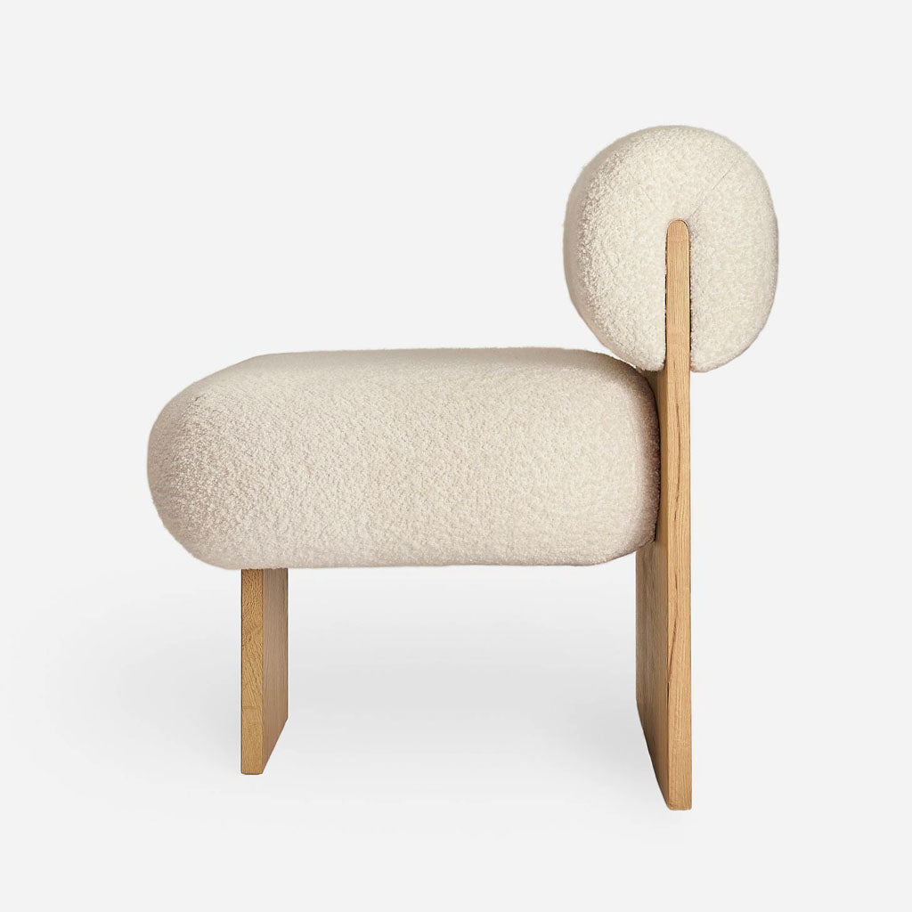 L'ART Bouclé Lounge Chair in solid ash wood side view
