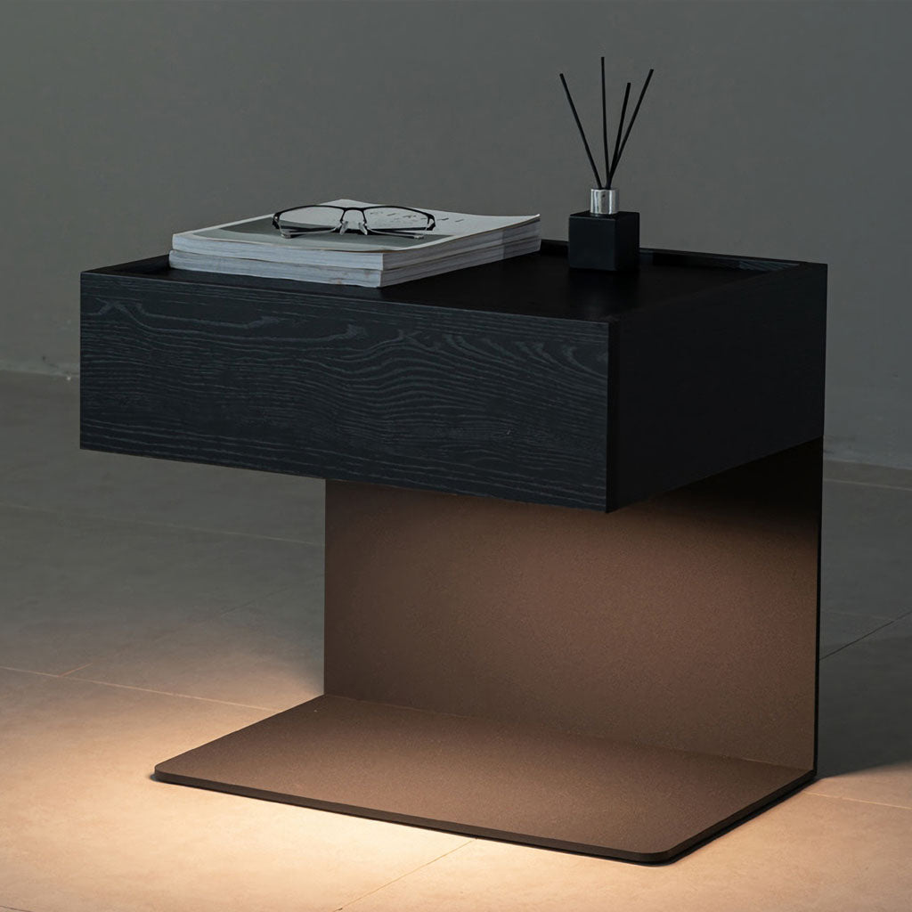 LUMI Nightstand Wooden Steel Black with LED ambient light