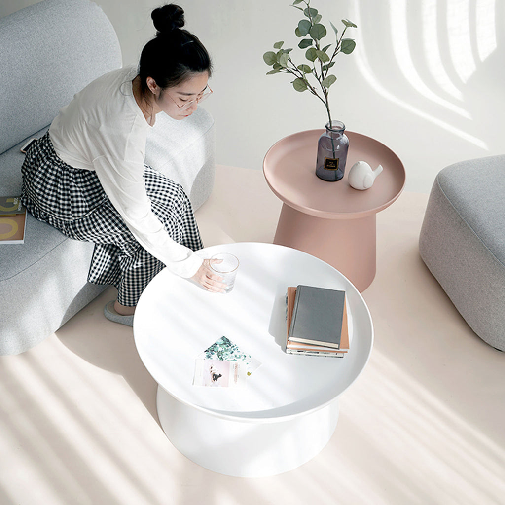 NOAH White Coffee Table And Pink Side Table