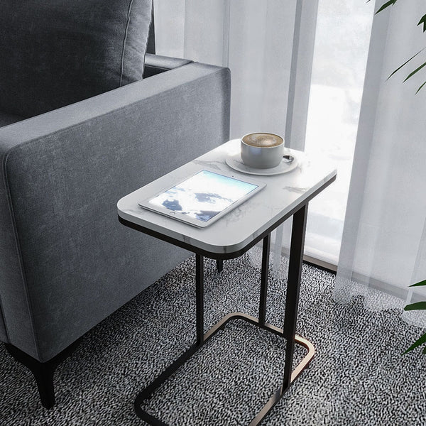 Rectangulum White Marble and Steel Side Table