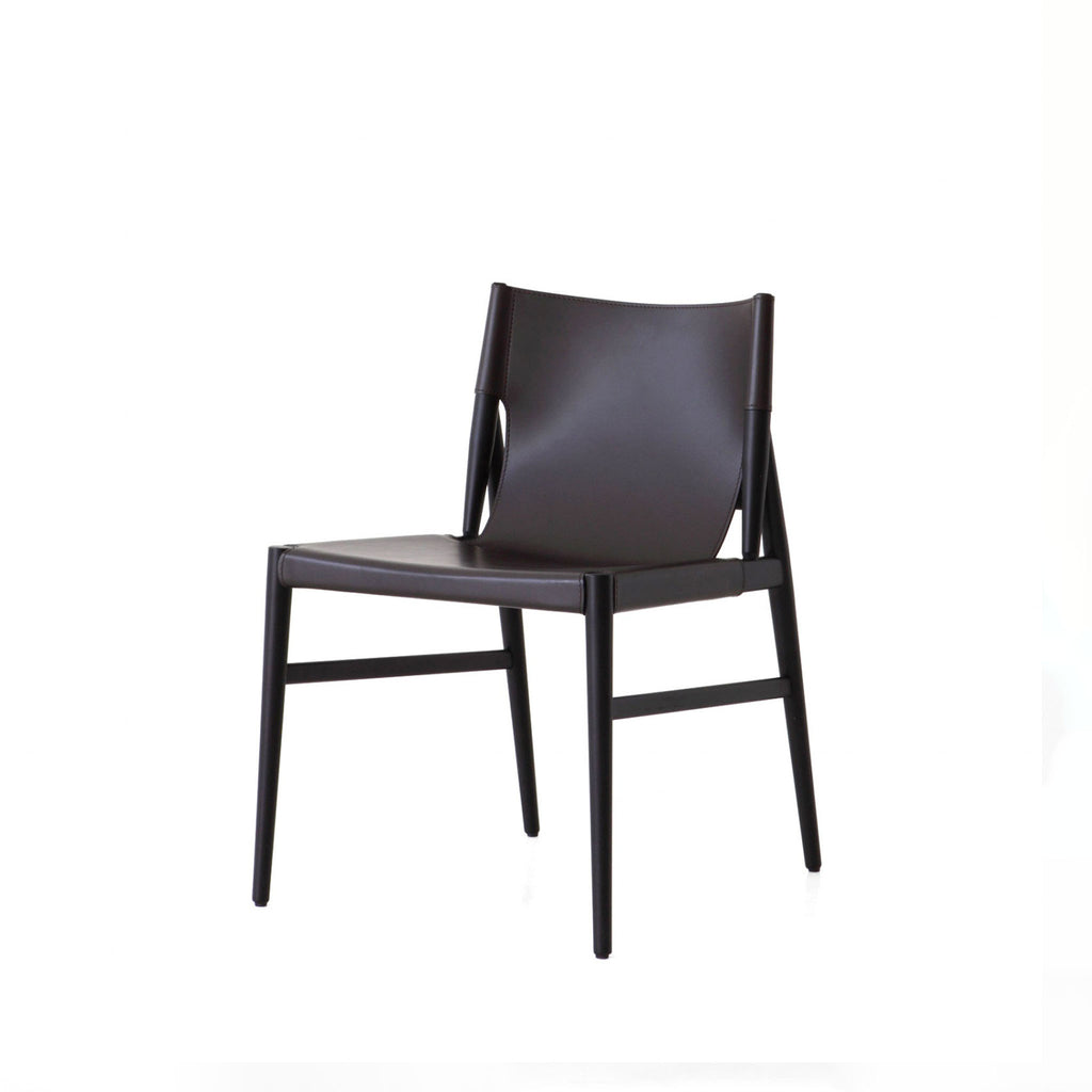 Black Bridle Leather Wooden Dining Chair