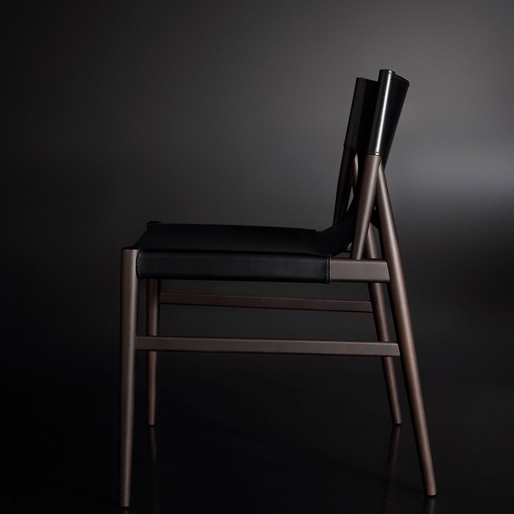 Black Bridle Leather Wooden Dining Chair